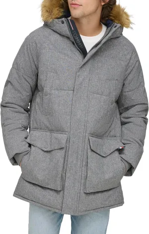 Tommy Hilfiger Men's Arctic Cloth Heavyweight Performance Parka Down Alternative Fur Lined Hood Outerwear Coat