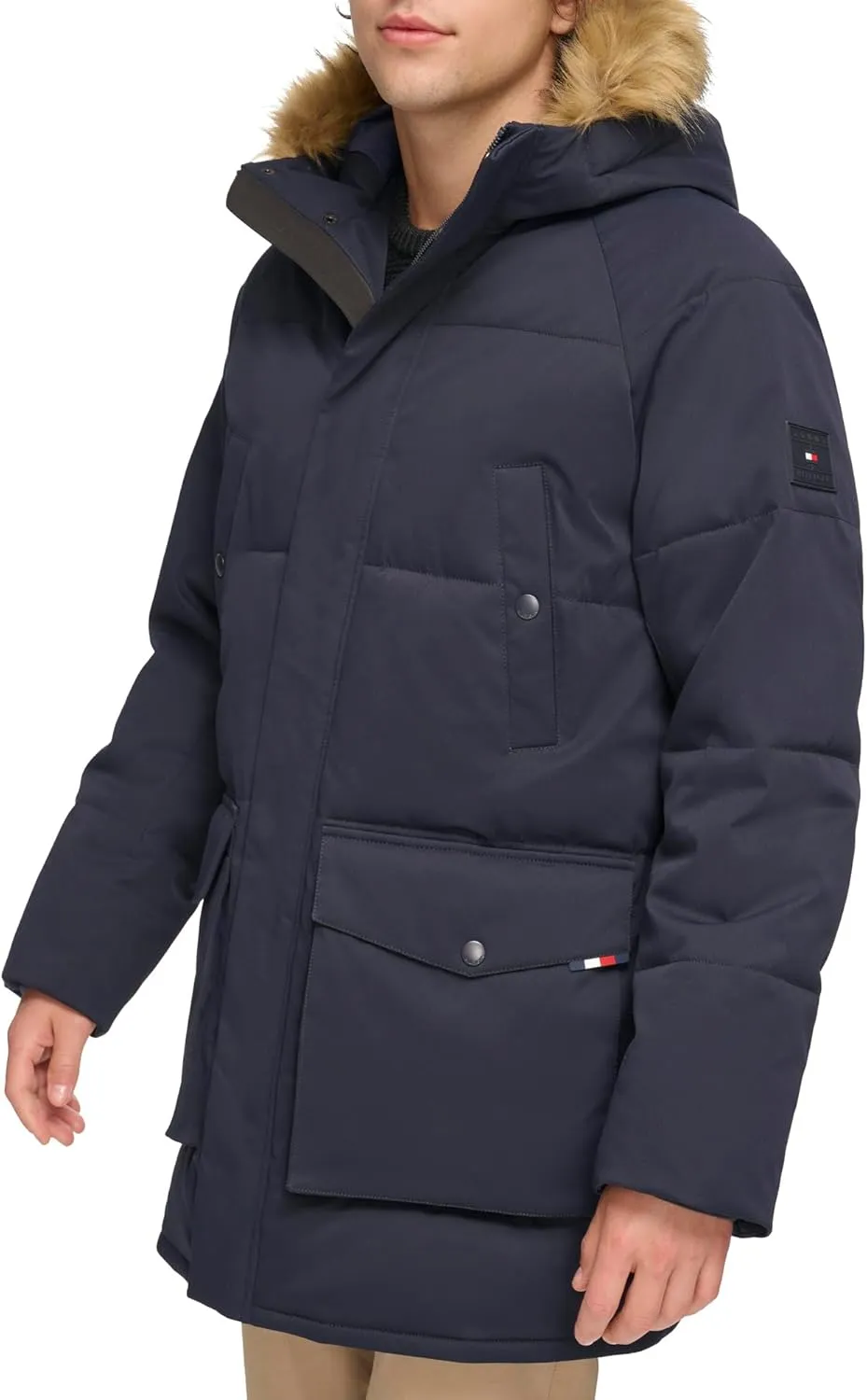 Tommy Hilfiger Men's Arctic Cloth Heavyweight Performance Parka Down Alternative Fur Lined Hood Outerwear Coat