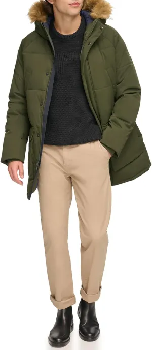 Tommy Hilfiger Men's Arctic Cloth Heavyweight Performance Parka Down Alternative Fur Lined Hood Outerwear Coat