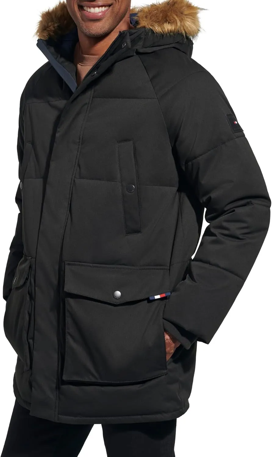 Tommy Hilfiger Men's Arctic Cloth Heavyweight Performance Parka Down Alternative Fur Lined Hood Outerwear Coat