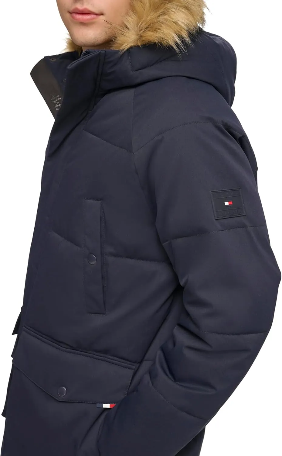 Tommy Hilfiger Men's Arctic Cloth Heavyweight Performance Parka Down Alternative Fur Lined Hood Outerwear Coat
