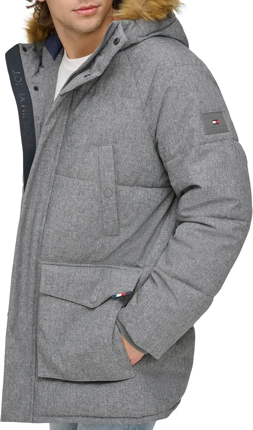 Tommy Hilfiger Men's Arctic Cloth Heavyweight Performance Parka Down Alternative Fur Lined Hood Outerwear Coat