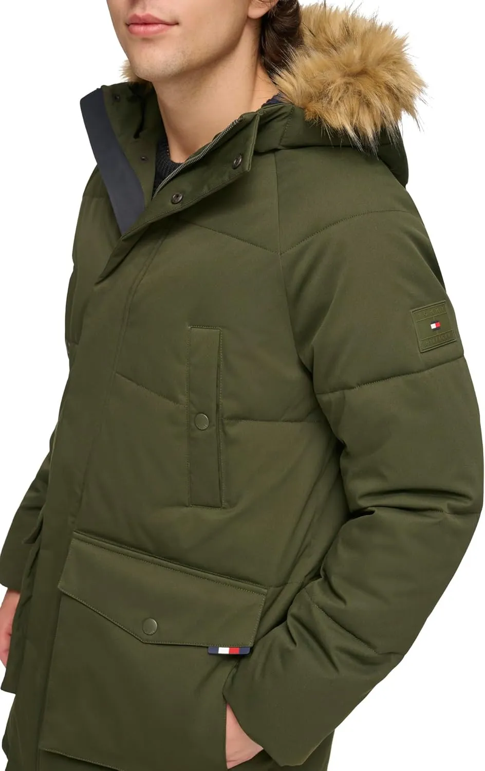 Tommy Hilfiger Men's Arctic Cloth Heavyweight Performance Parka Down Alternative Fur Lined Hood Outerwear Coat