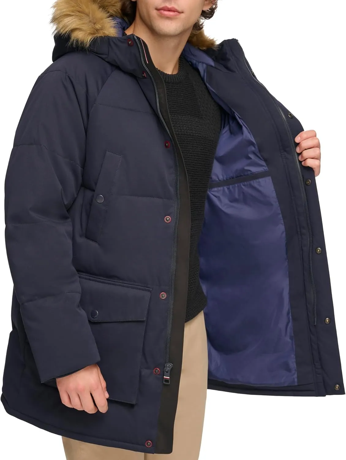 Tommy Hilfiger Men's Arctic Cloth Heavyweight Performance Parka Down Alternative Fur Lined Hood Outerwear Coat