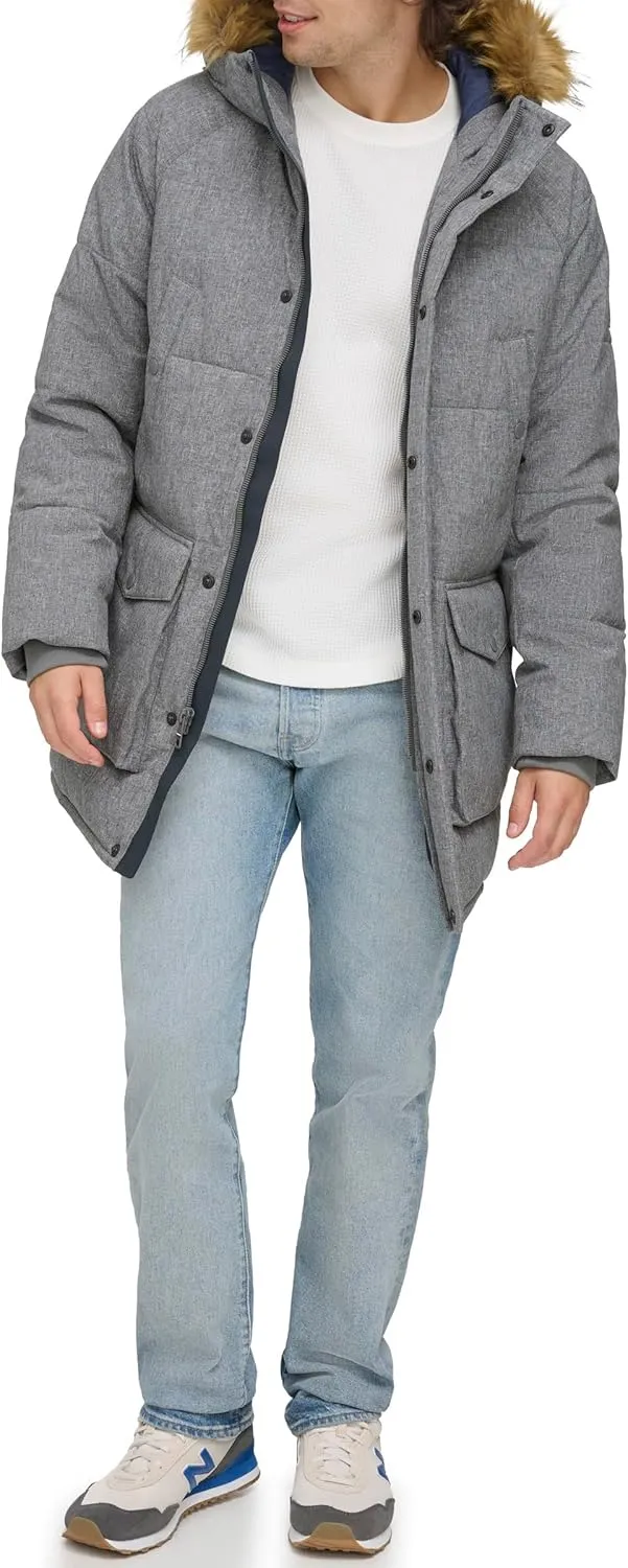 Tommy Hilfiger Men's Arctic Cloth Heavyweight Performance Parka Down Alternative Fur Lined Hood Outerwear Coat