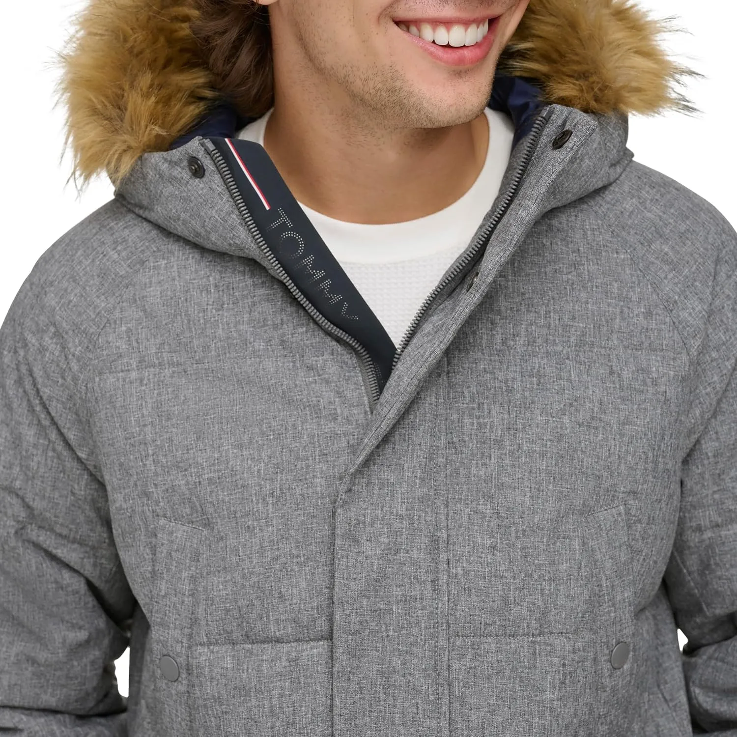 Tommy Hilfiger Men's Arctic Cloth Heavyweight Performance Parka Down Alternative Fur Lined Hood Outerwear Coat