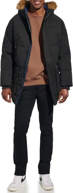 Tommy Hilfiger Men's Arctic Cloth Heavyweight Performance Parka Down Alternative Fur Lined Hood Outerwear Coat