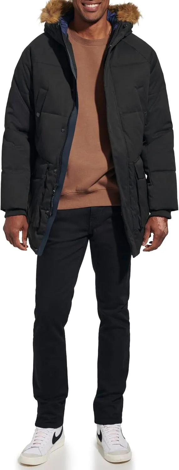 Tommy Hilfiger Men's Arctic Cloth Heavyweight Performance Parka Down Alternative Fur Lined Hood Outerwear Coat
