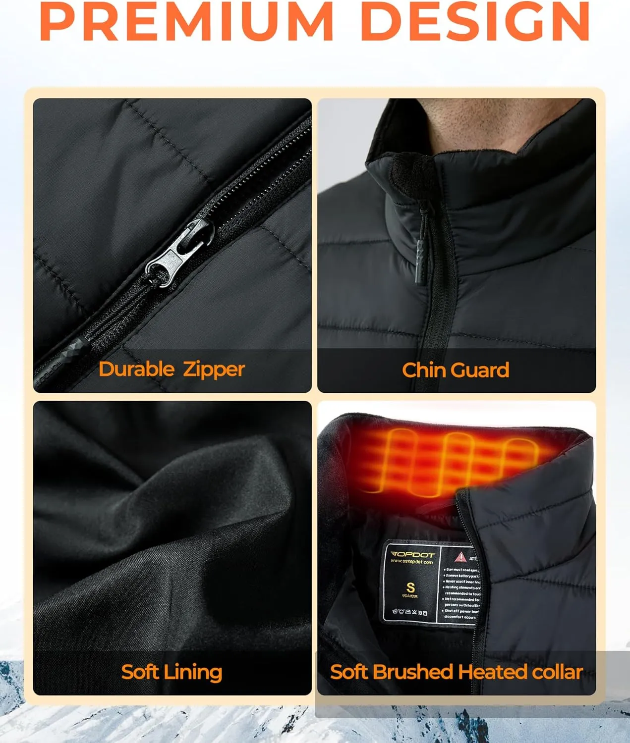 Topdot Heated Vest for Men with 7.4V 16000mAh Battery Pack Included, 8 Heating Zones Lightweight Warm Men's Heated Vest