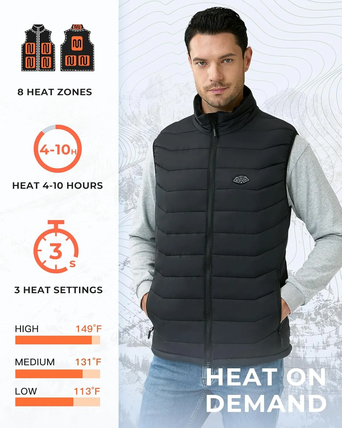 Topdot Heated Vest for Men with 7.4V 16000mAh Battery Pack Included, 8 Heating Zones Lightweight Warm Men's Heated Vest