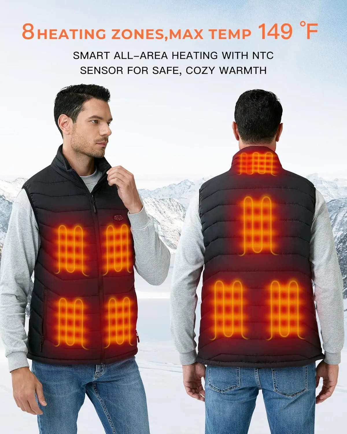Topdot Heated Vest for Men with 7.4V 16000mAh Battery Pack Included, 8 Heating Zones Lightweight Warm Men's Heated Vest
