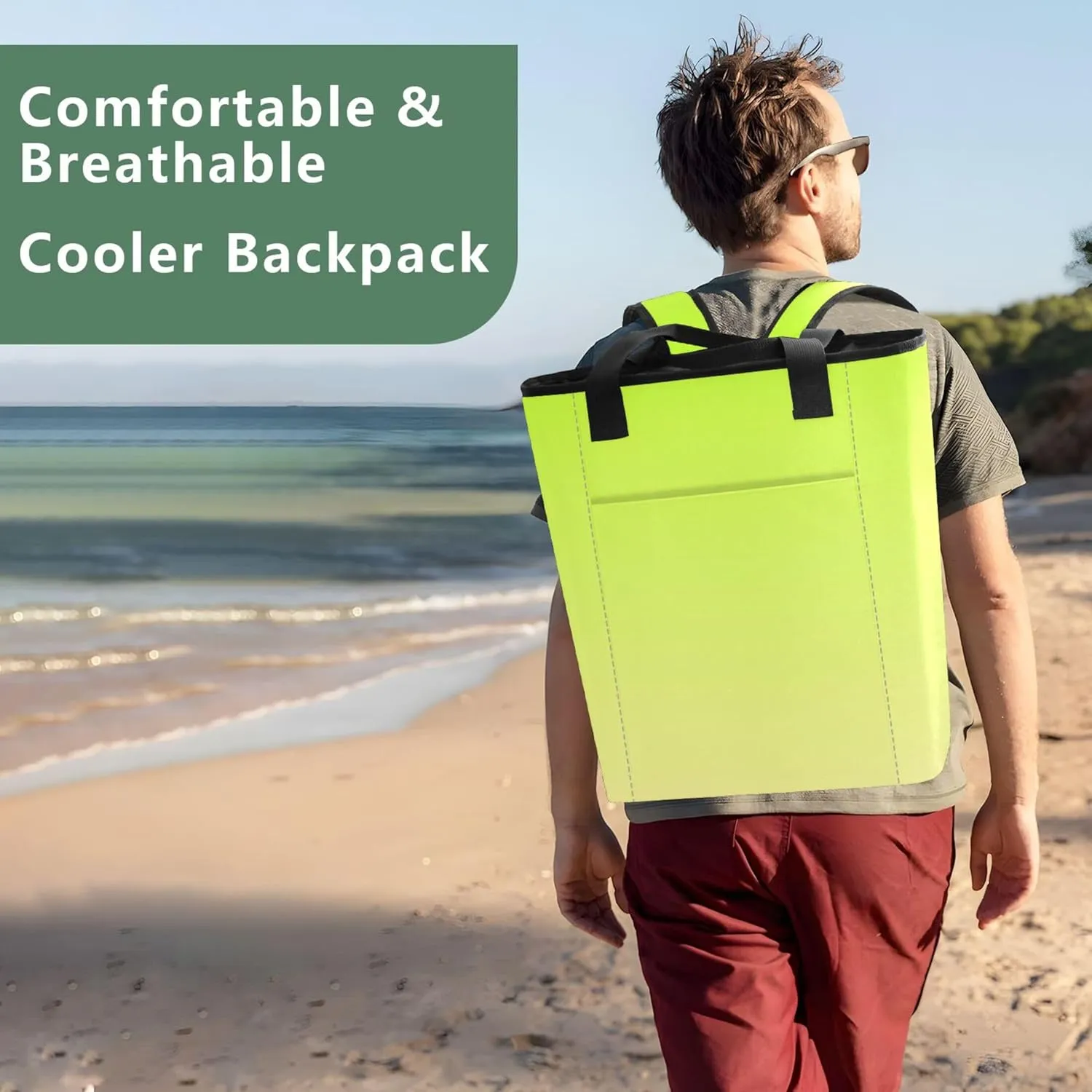 Travel Cooler Bag for Airplane Lemon Green Moccasin Gradient Backpack Cooler Bag Waterproof 36 Cans Soft Insulated Tote Backpack for Travel
