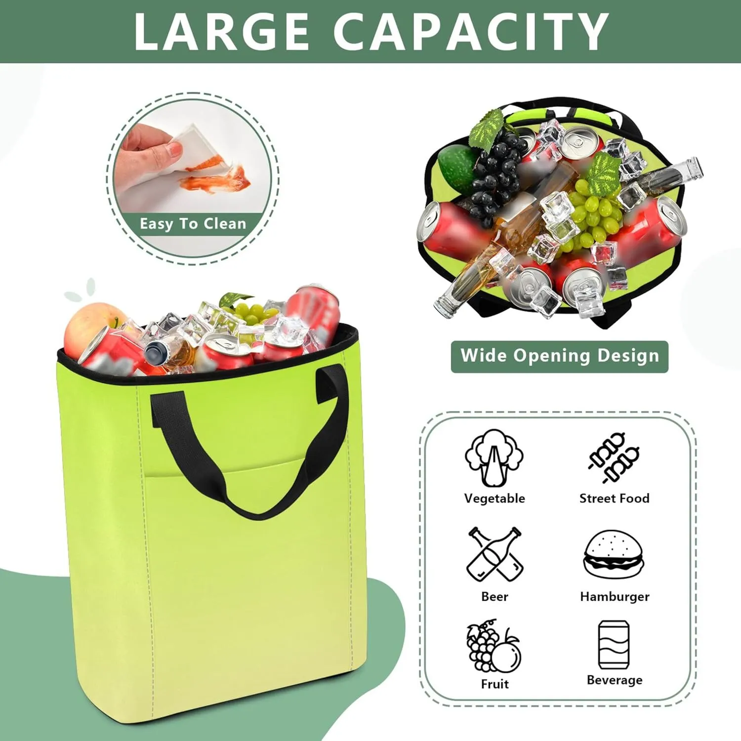 Travel Cooler Bag for Airplane Lemon Green Moccasin Gradient Backpack Cooler Bag Waterproof 36 Cans Soft Insulated Tote Backpack for Travel