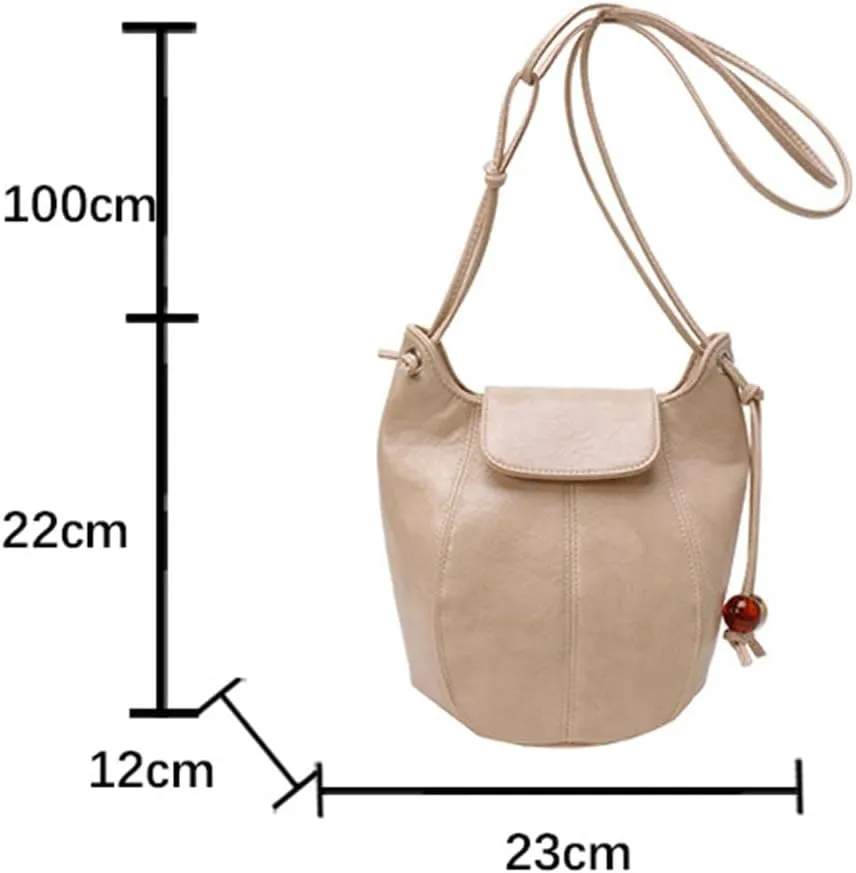 Trendy PU Leather Crossbody Bag Solid Bucket Shoulder Purse Commuting Large Handbag Versatile Satchel