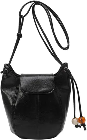 Trendy PU Leather Crossbody Bag Solid Bucket Shoulder Purse Commuting Large Handbag Versatile Satchel