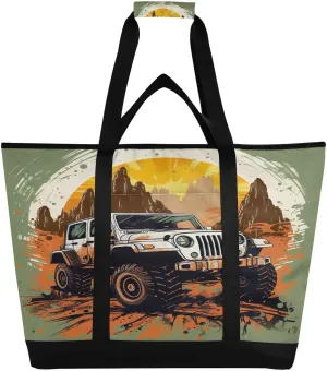 Truck Monster Tote Bag for Women with Zipper Reusable Grocery Bags Foldable Insulated Cooler Bag Shopping Bags Totes Handbags for Groceries Travel Beach Picnic Work