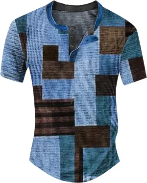 Tshirts Men Short Sleeved Casual Top Striped Plaid Retro Western Denim Print Button Men's T Shirt Top Mens Golf Polo