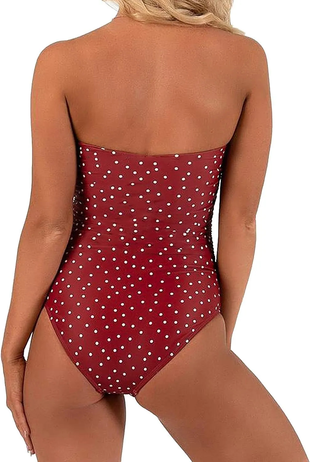 TSWRK Women's Strapless Tie Knot Front Cutout High Cut One Piece Swimsuit