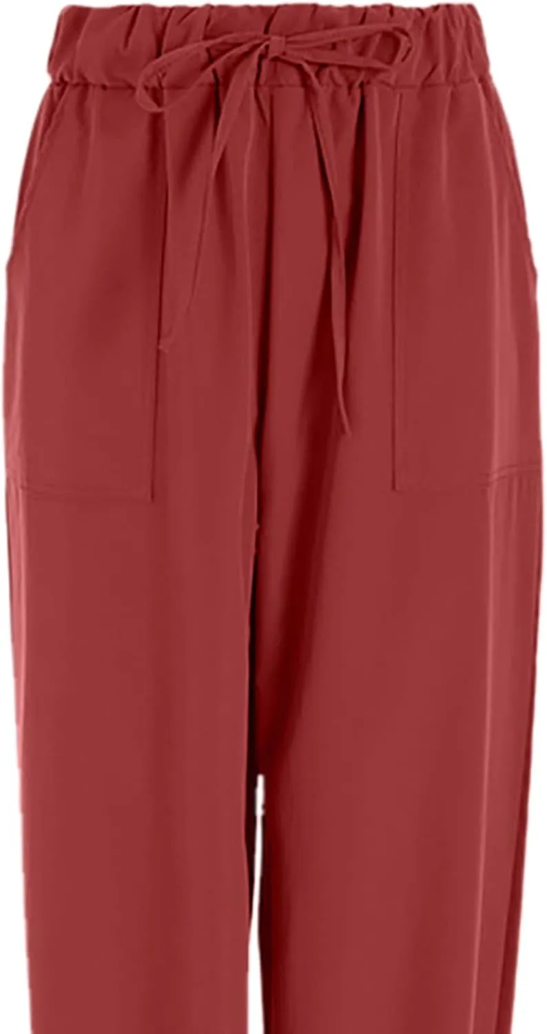 tuduoms Fashion Linen Joggers Women's Relax Fit Loose Harem Pants High Waist Balloon Capri Pants Wide Leg Casual Long Pants