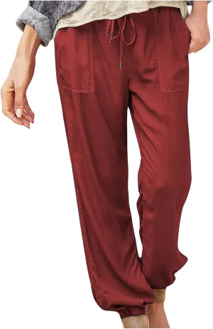 tuduoms Fashion Linen Joggers Women's Relax Fit Loose Harem Pants High Waist Balloon Capri Pants Wide Leg Casual Long Pants