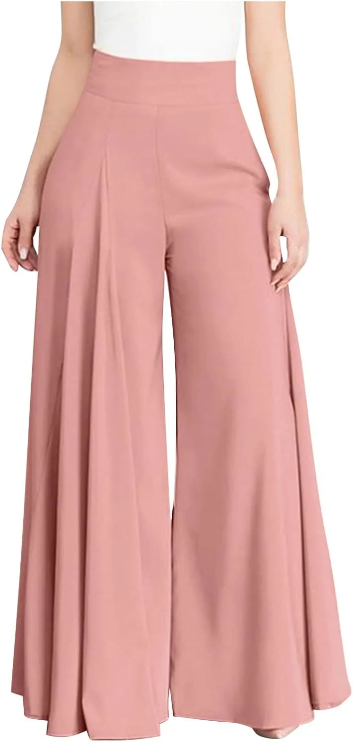 tuduoms Plus Size High Waisted Culottes for Women Loose Wide Leg Casual Flowy Harem Pants Yoga Lounge Palazzo Trousers