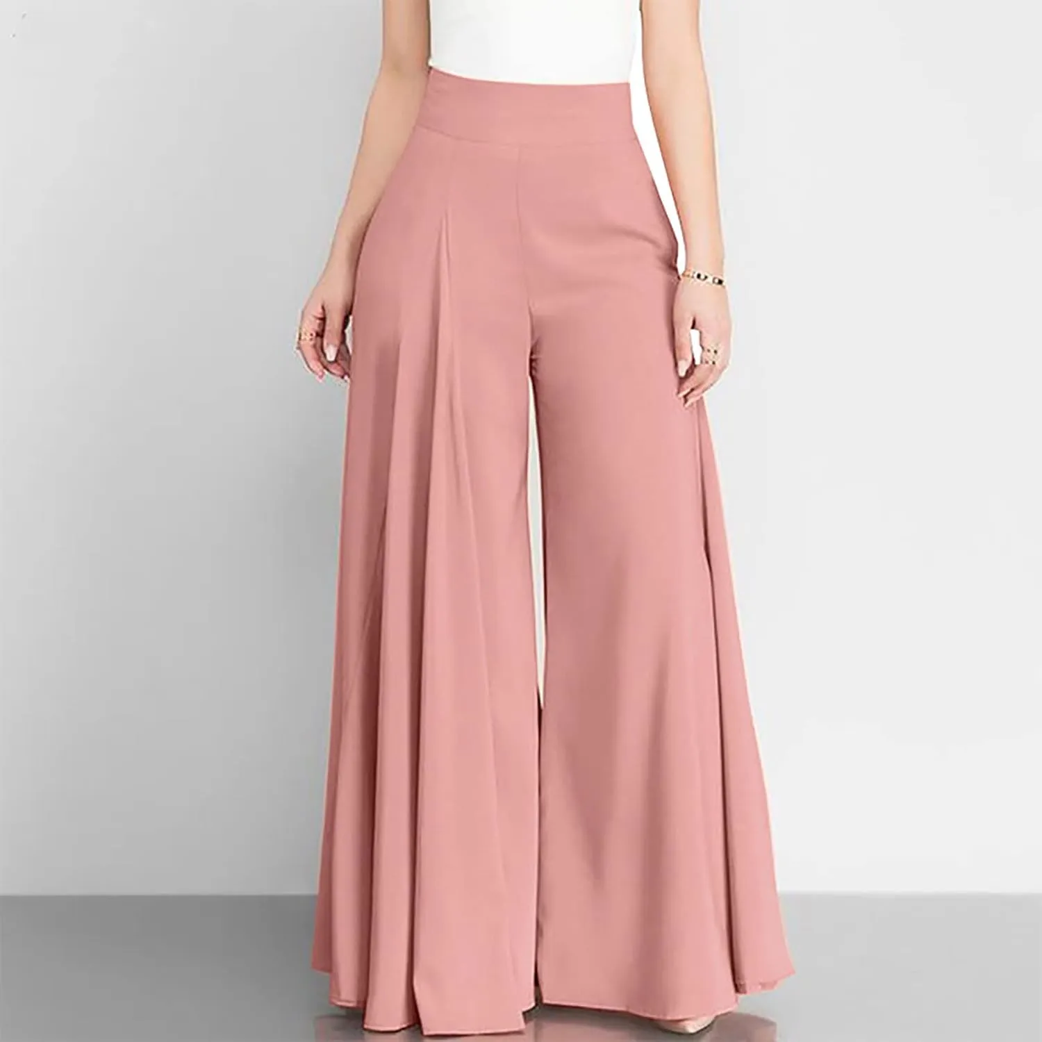 tuduoms Plus Size High Waisted Culottes for Women Loose Wide Leg Casual Flowy Harem Pants Yoga Lounge Palazzo Trousers