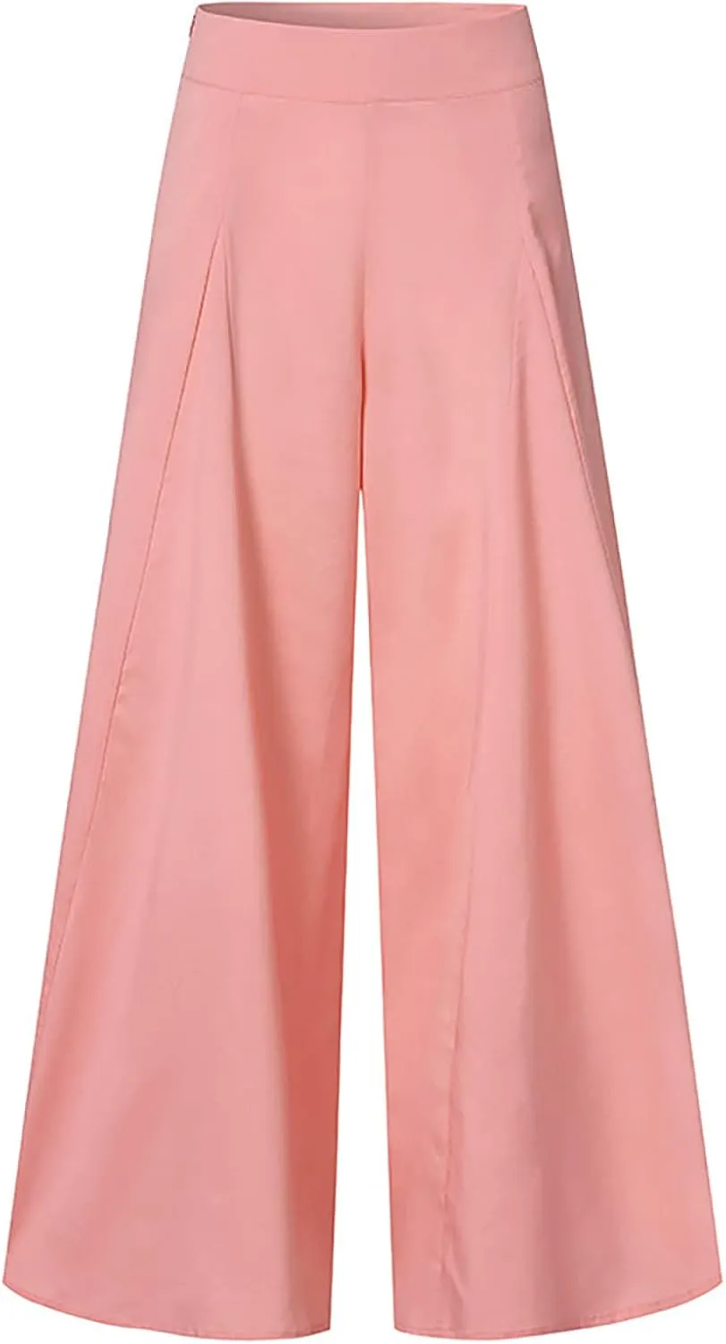 tuduoms Plus Size High Waisted Culottes for Women Loose Wide Leg Casual Flowy Harem Pants Yoga Lounge Palazzo Trousers
