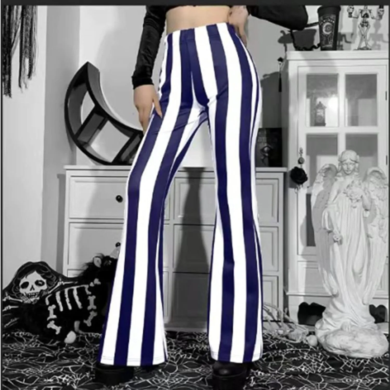 tuduoms Women's Bootcut Palazzo Pants Striped High Waisted Slacks Wide Leg Flare Pants Stretch Bell Bottom Yoga Trousers