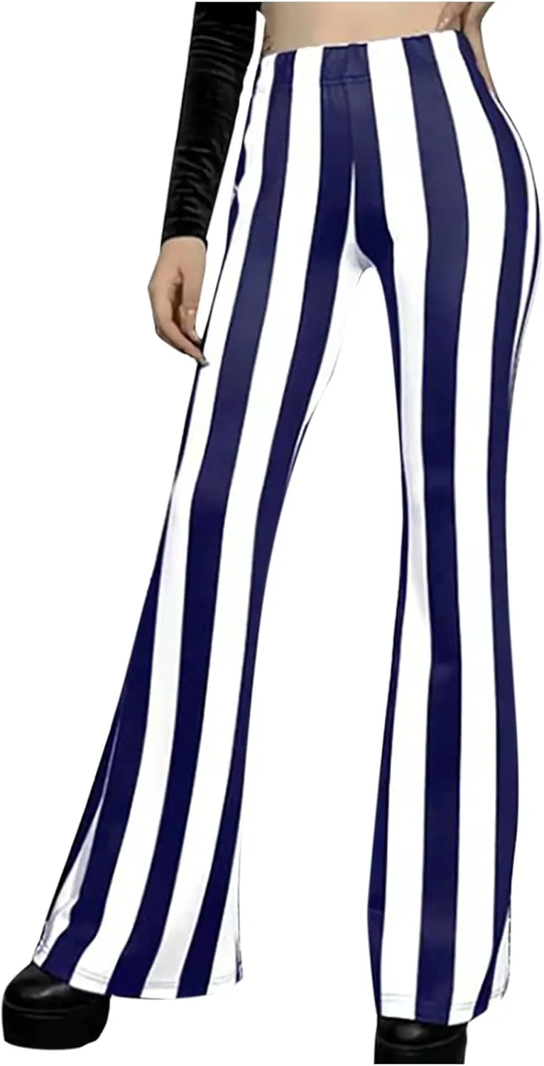 tuduoms Women's Bootcut Palazzo Pants Striped High Waisted Slacks Wide Leg Flare Pants Stretch Bell Bottom Yoga Trousers