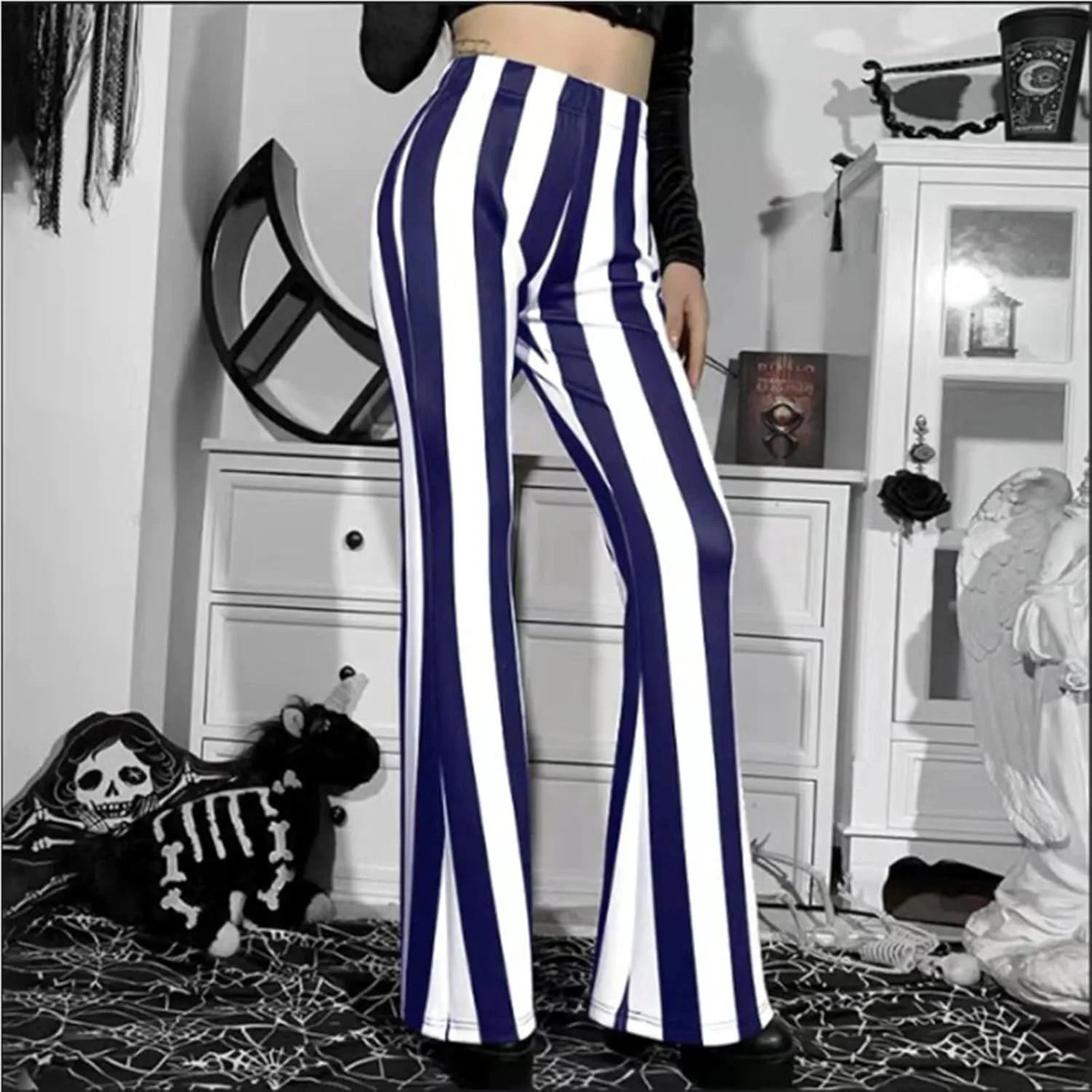 tuduoms Women's Bootcut Palazzo Pants Striped High Waisted Slacks Wide Leg Flare Pants Stretch Bell Bottom Yoga Trousers