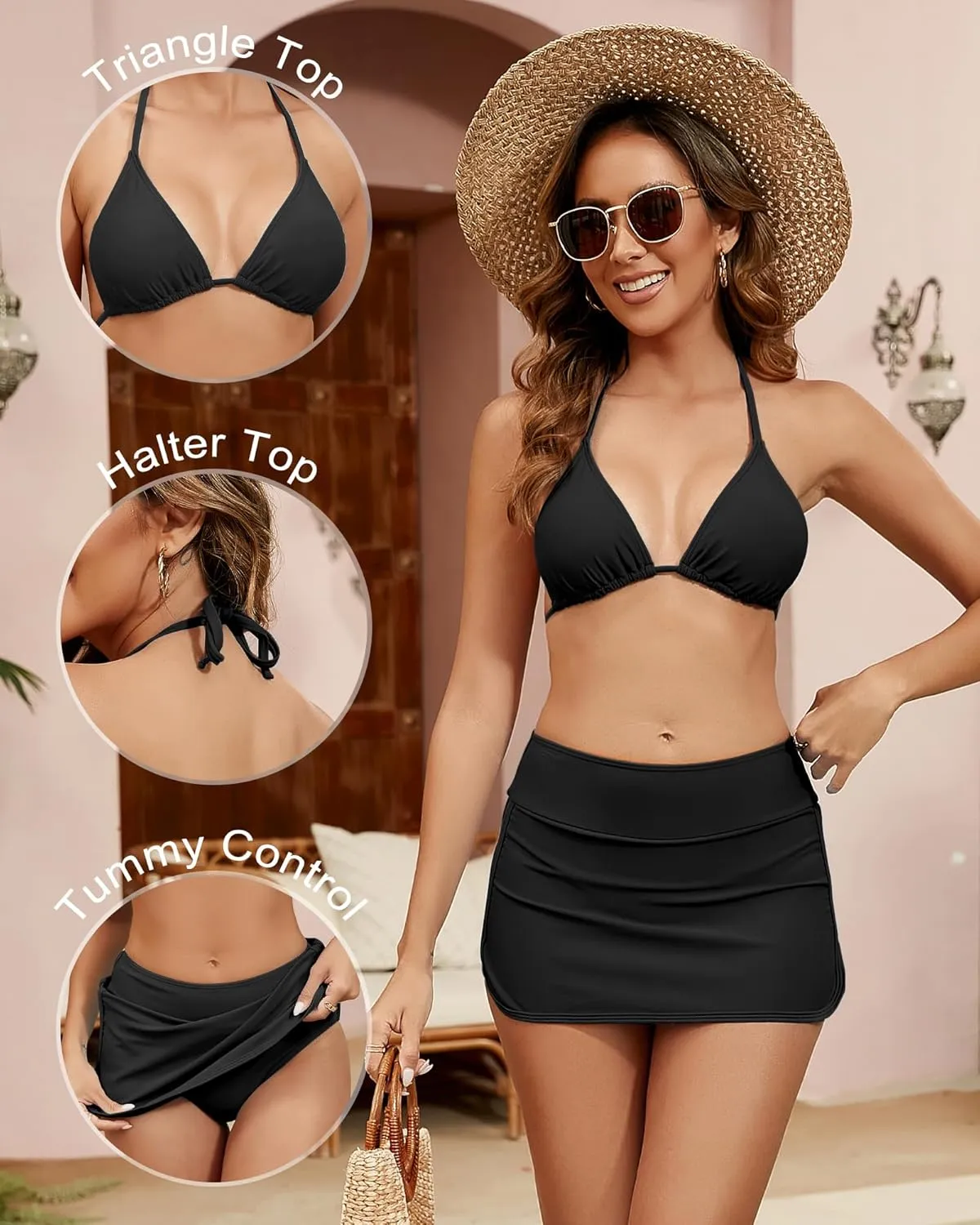 Two Piece Swimsuit for Women Tummy Control Bathing Suit High Waisted Bikini Sets Triangle Top Swim Skirt