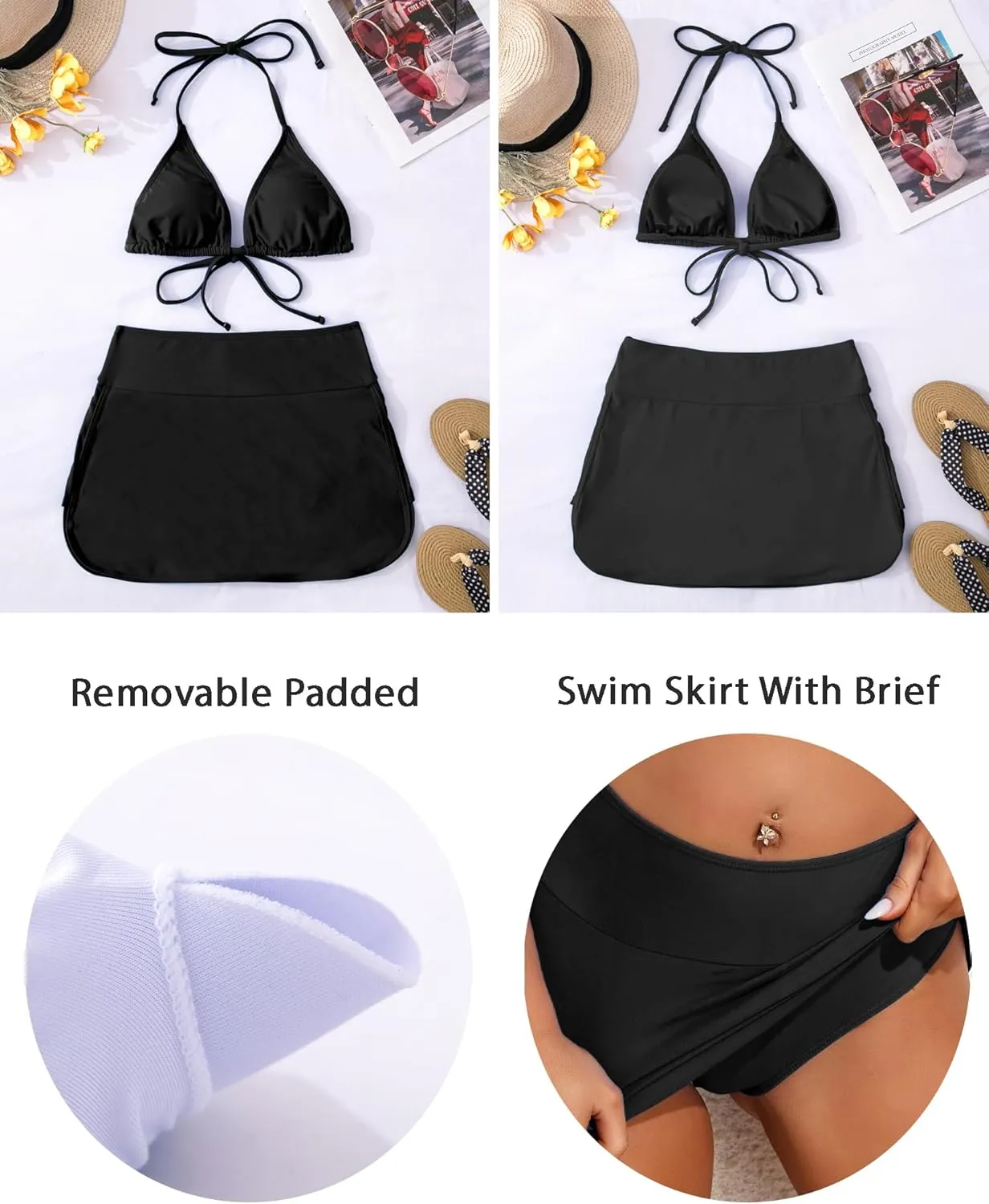 Two Piece Swimsuit for Women Tummy Control Bathing Suit High Waisted Bikini Sets Triangle Top Swim Skirt