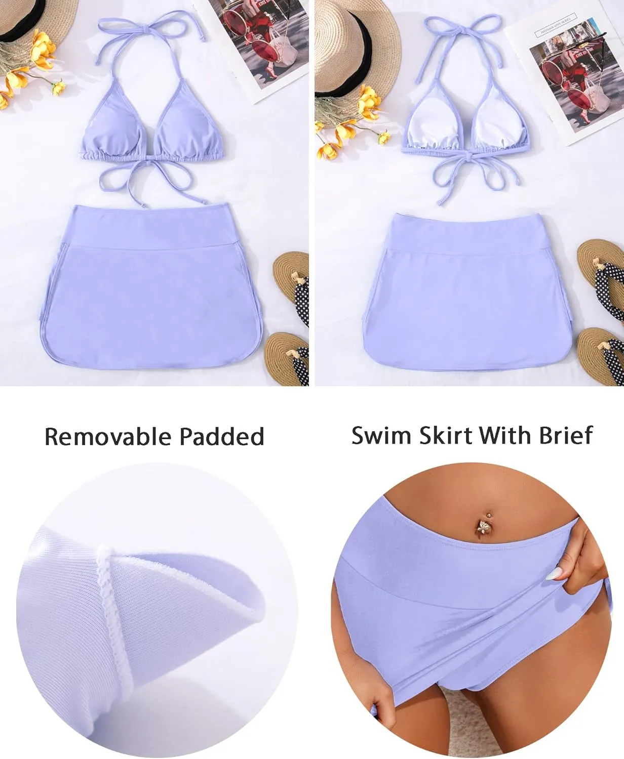 Two Piece Swimsuit for Women Tummy Control Bathing Suit High Waisted Bikini Sets Triangle Top Swim Skirt