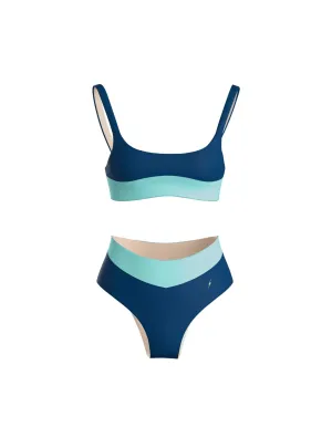 TWO-TONE BIKINI WITH HIGH-WAISTED BRIEFS