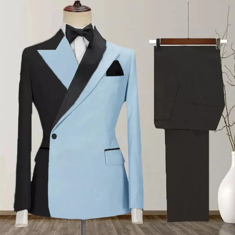 Two-Tone Peak Lapel One Button Luxurious Men's Suit Custom Made