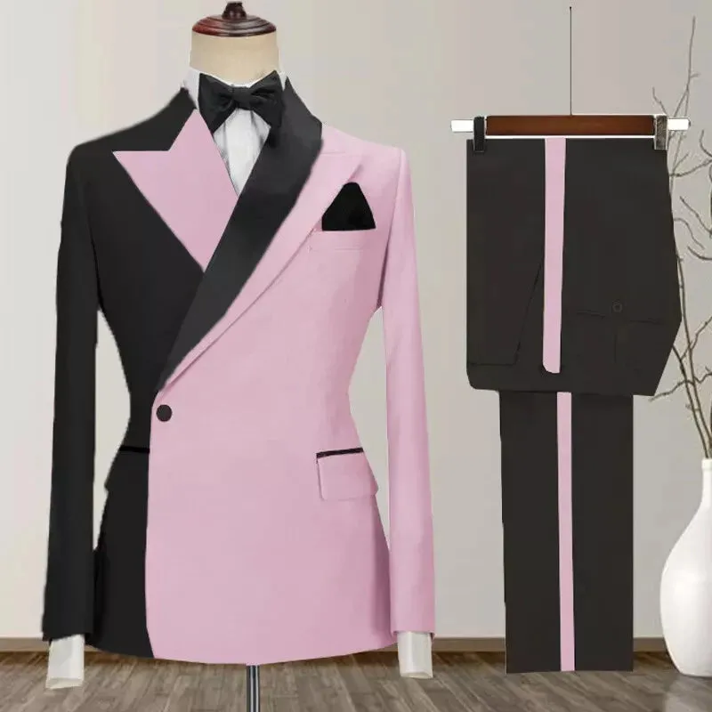 Two-Tone Peak Lapel One Button Luxurious Men's Suit Custom Made