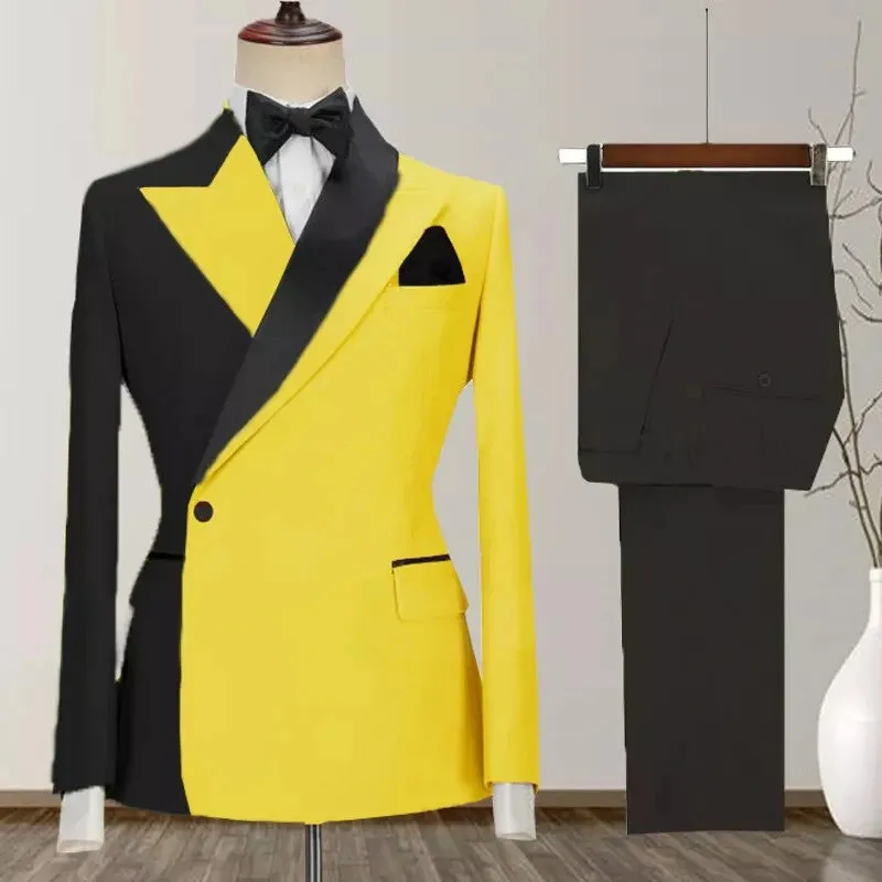 Two-Tone Peak Lapel One Button Luxurious Men's Suit Custom Made