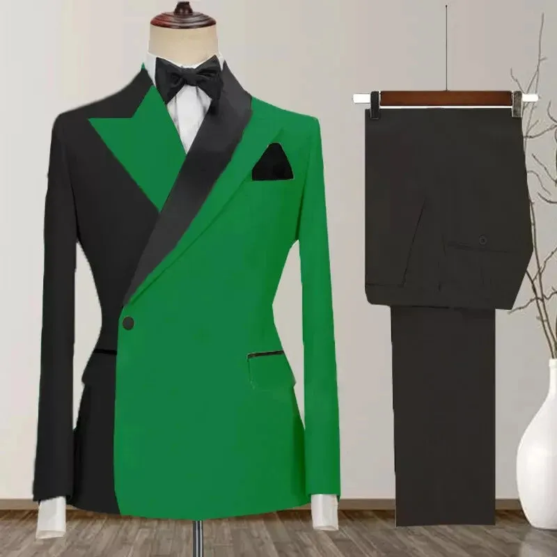 Two-Tone Peak Lapel One Button Luxurious Men's Suit Custom Made