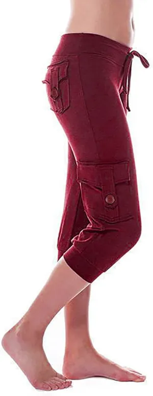Uillui Cargo Pants Women Bootcut Yoga Workout Cropped Trousers Stretch Waist Athletic Fitness Sweatpants Casual Capri Pants