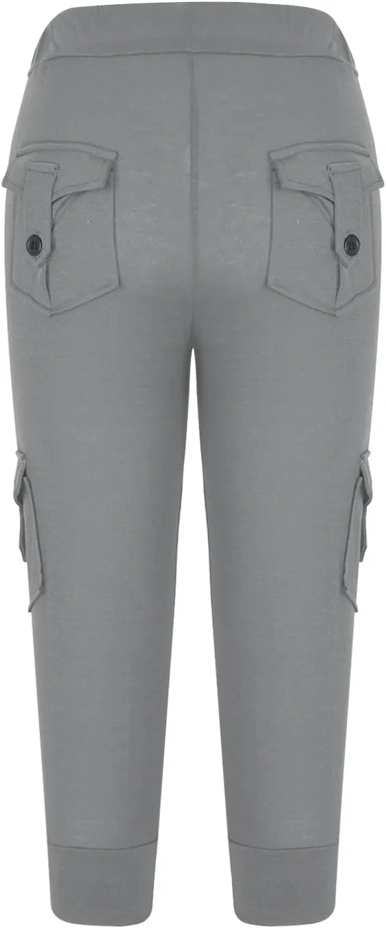 Uillui Cargo Pants Women Bootcut Yoga Workout Cropped Trousers Stretch Waist Athletic Fitness Sweatpants Casual Capri Pants