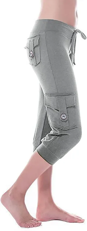 Uillui Cargo Pants Women Bootcut Yoga Workout Cropped Trousers Stretch Waist Athletic Fitness Sweatpants Casual Capri Pants