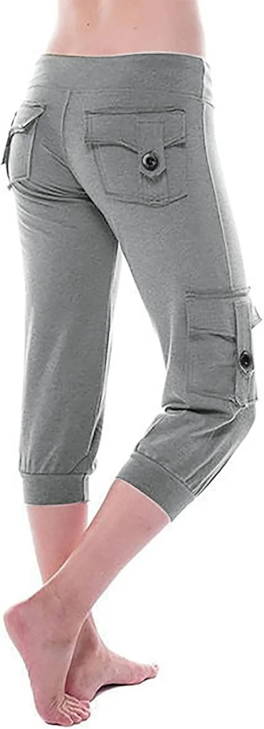 Uillui Cargo Pants Women Bootcut Yoga Workout Cropped Trousers Stretch Waist Athletic Fitness Sweatpants Casual Capri Pants