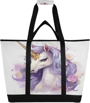 Unicorn Tote Bag for Women with Zipper Reusable Grocery Bags Foldable Insulated Cooler Bag Shopping Bags Handbags Totes for Groceries Beach Travel Work Picnic