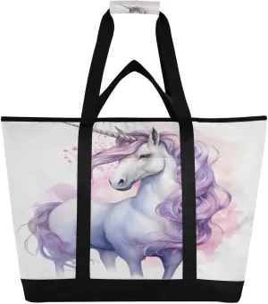 Unicorn Tote Bag for Women with Zipper Reusable Grocery Bags Foldable Insulated Cooler Bag Shopping Bags Totes Handbags for Groceries Beach Travel Work Picnic
