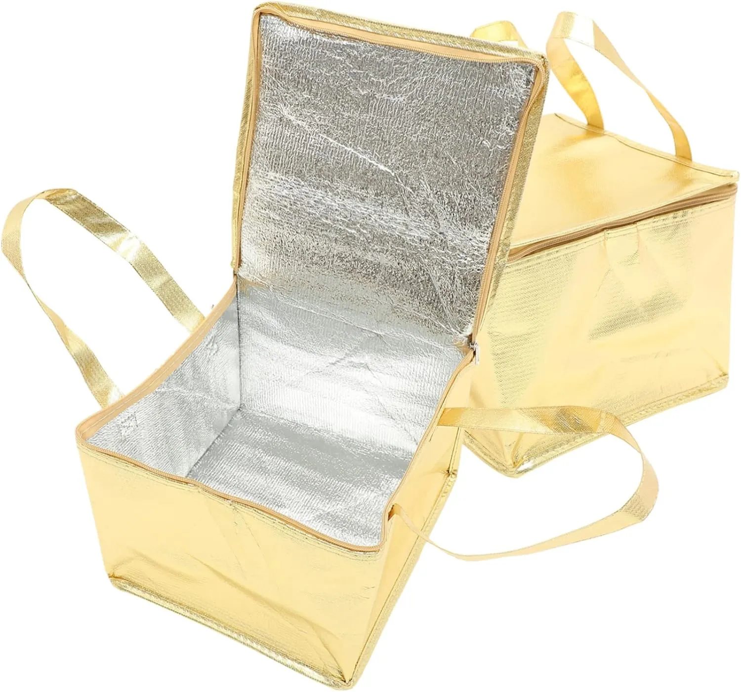 Unomor 2pcs Insulation Grocery Tote Takeaway Cooler Zipper Food Insulated Grocery Takeout Food with Zipper Reusable Cold Food Large Aluminum Golden