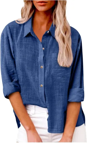 UOFOCO Womens Long Sleeve Button Down Shirts Lightweight Casual Loose Summer Comfort Office Work Plus Size Outifits