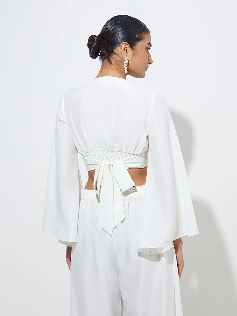 Vark White Embellished Cropped Blouse