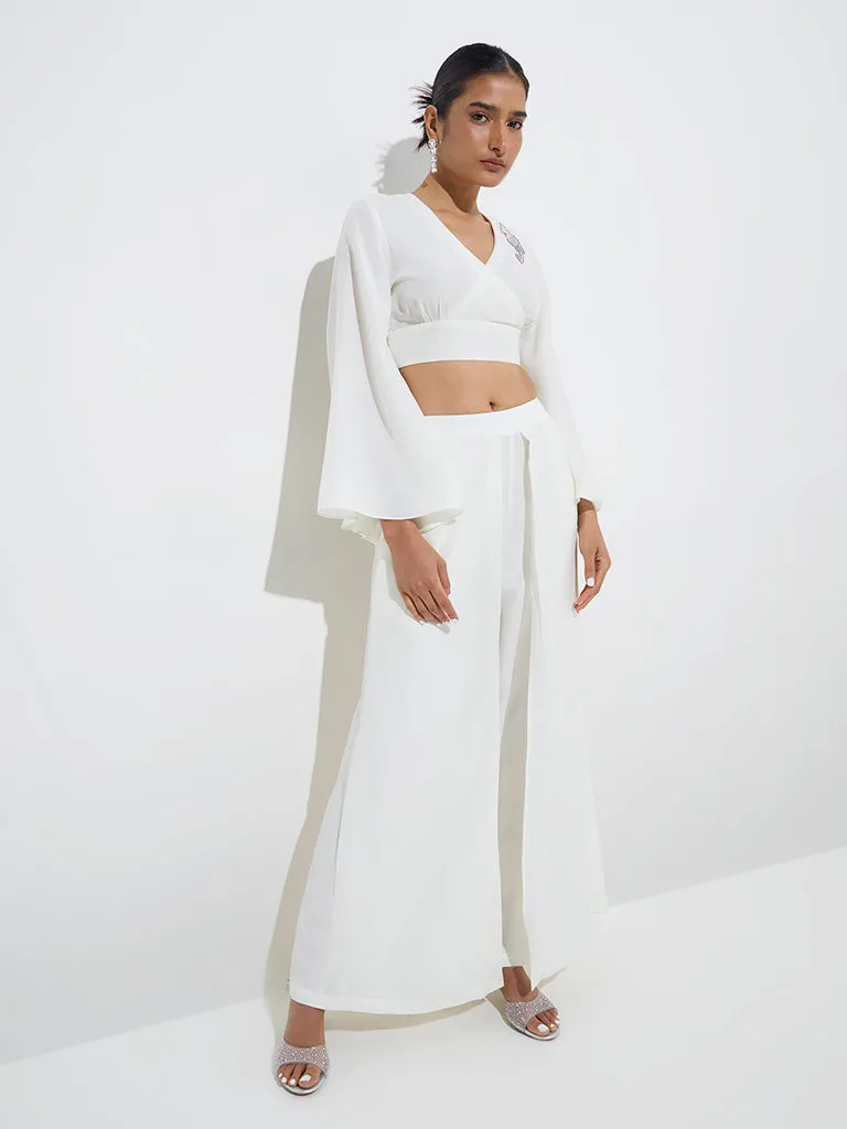 Vark White Embellished Cropped Blouse