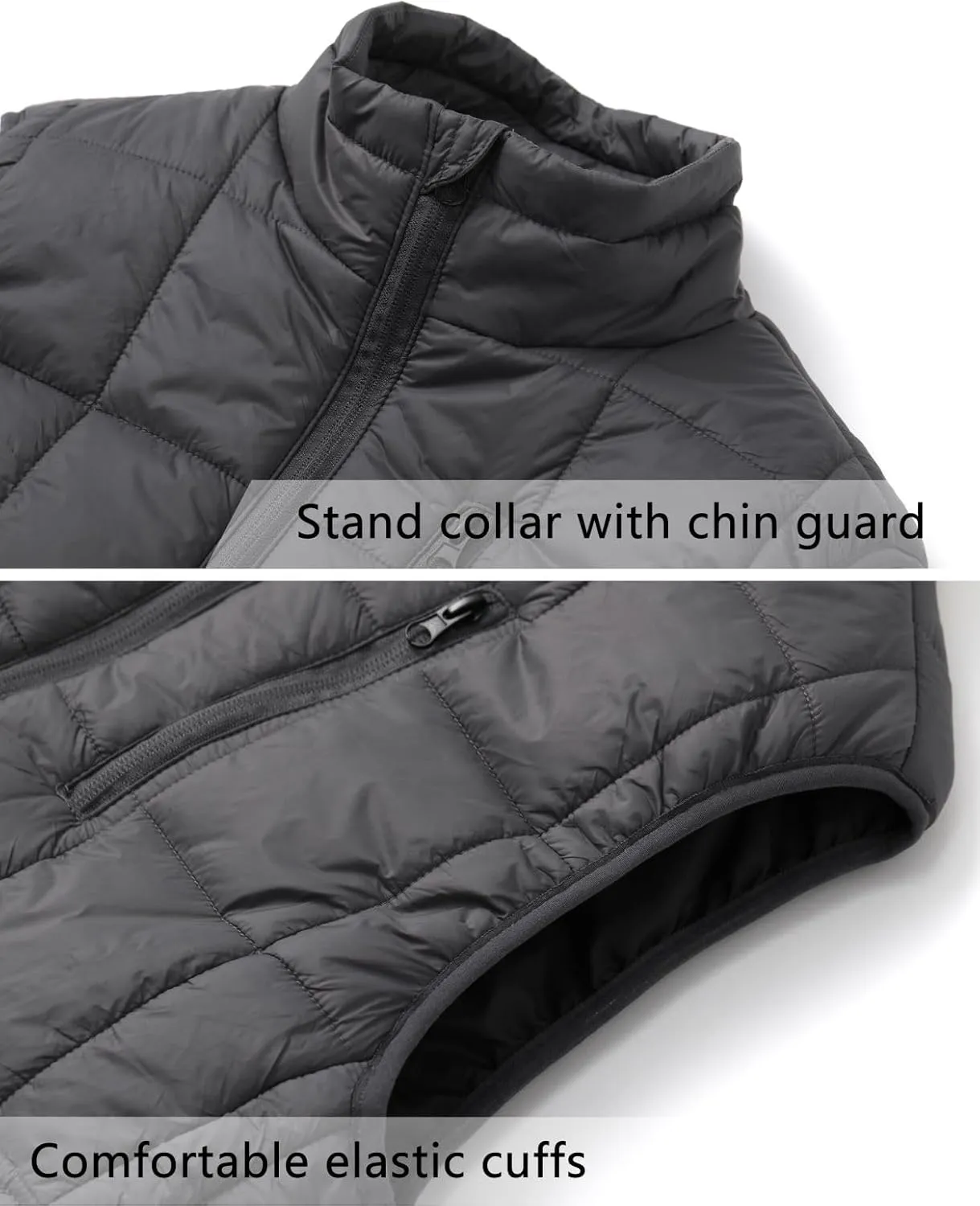 Vcansion Men's Outdoor Quilted Puffer Vest Stand Collar Lightweight Down Sleeveless Jacket Padded Vest