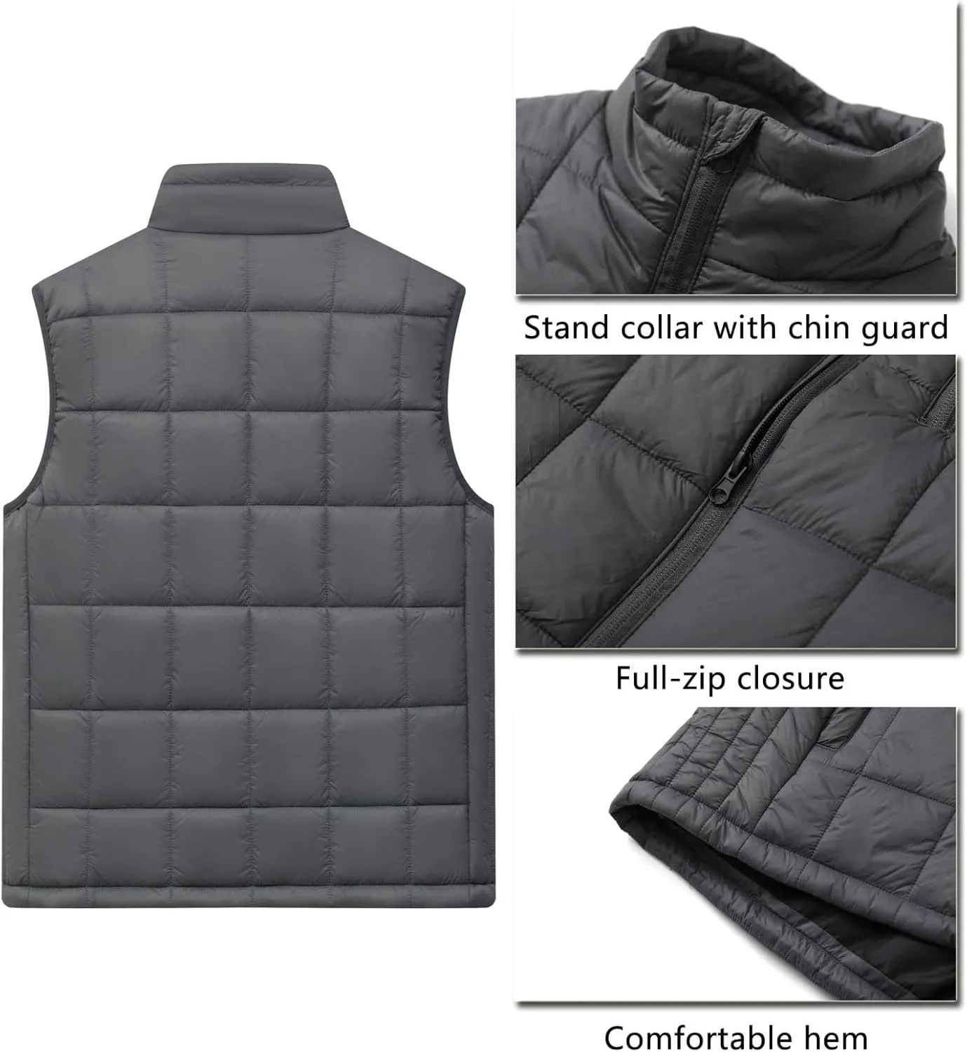 Vcansion Men's Outdoor Quilted Puffer Vest Stand Collar Lightweight Down Sleeveless Jacket Padded Vest